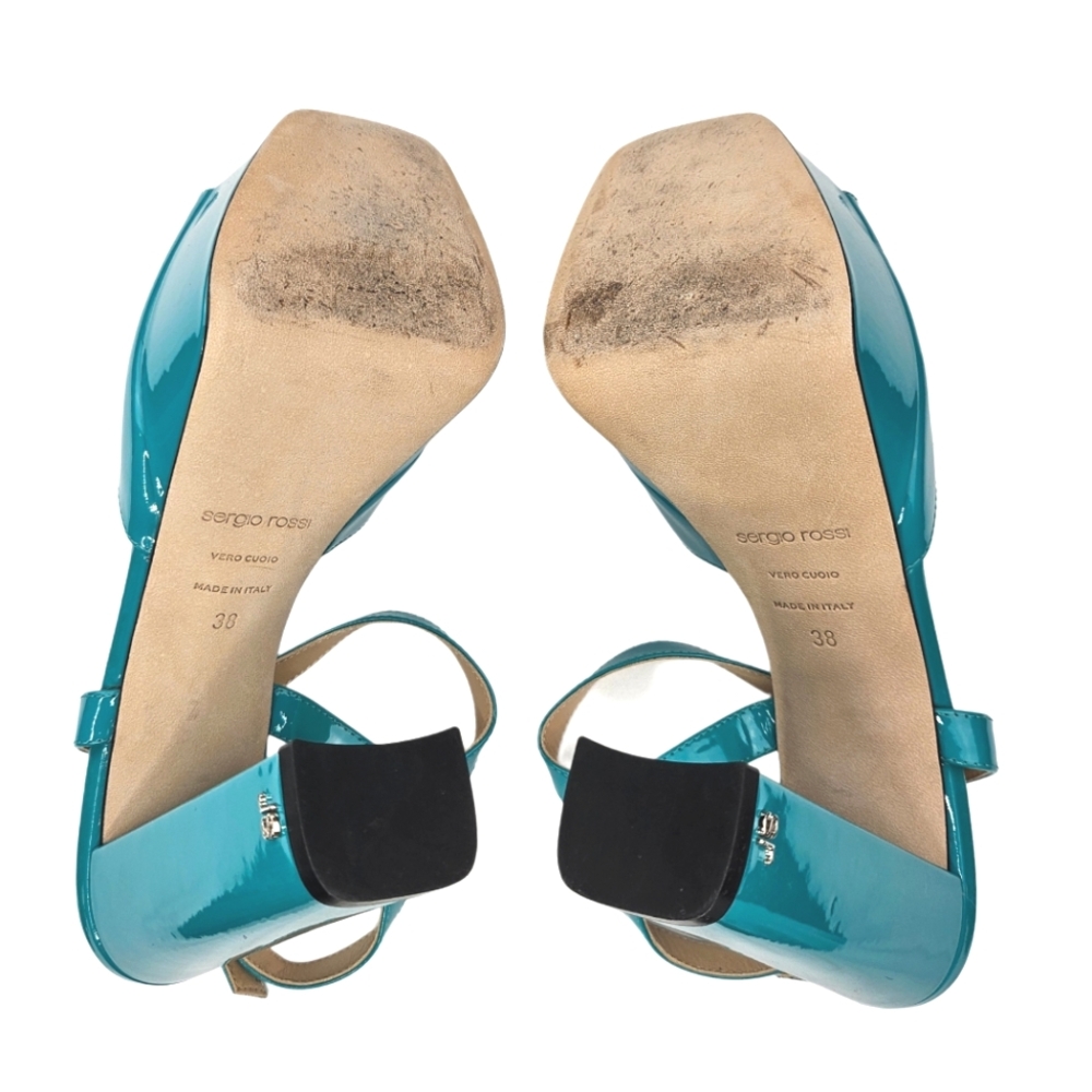 SERGIO ROSSI Milano Turquoise Patent Leather Platform Sandals - Picture 6 of 11